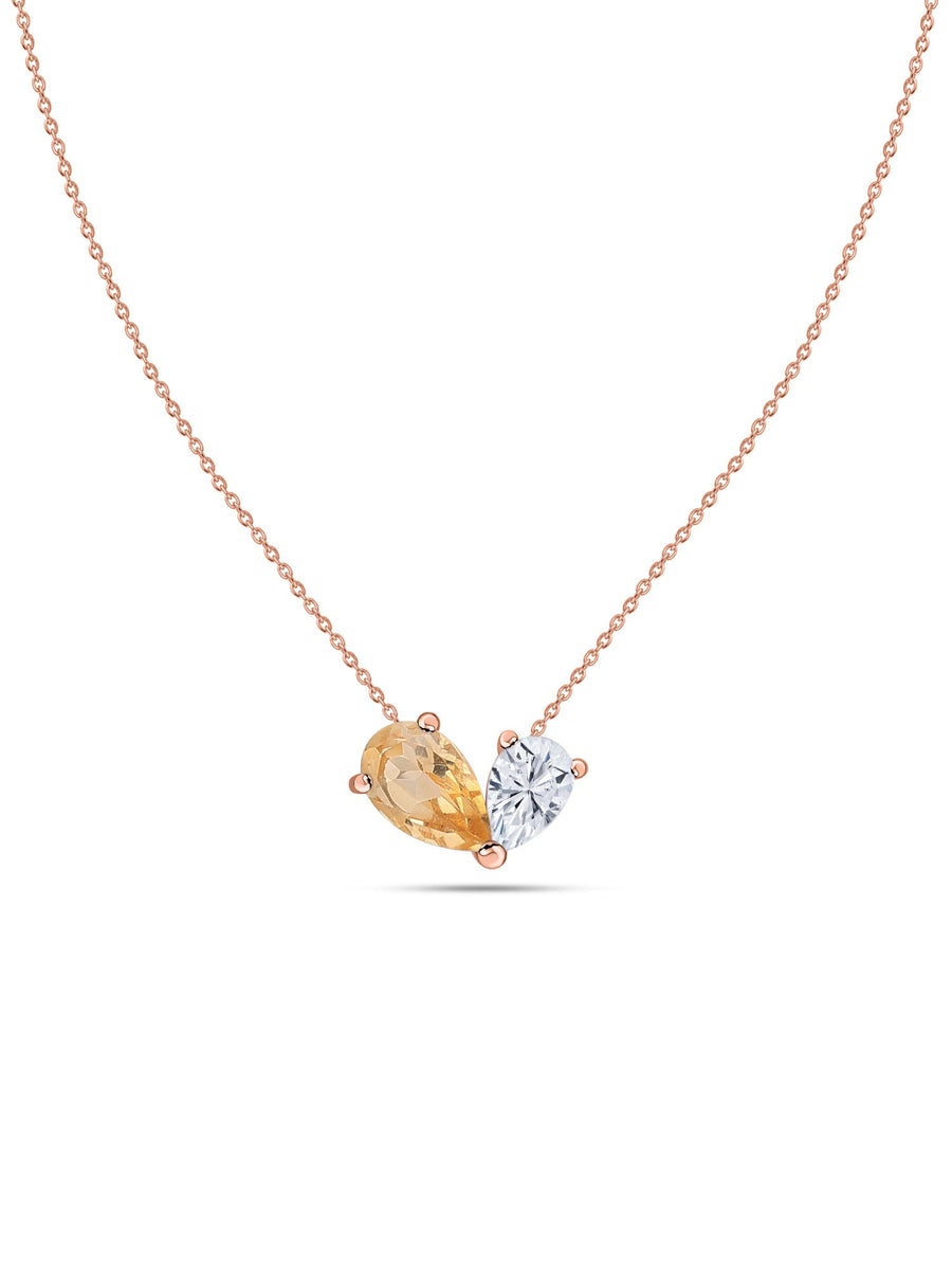 Citrine Pear Toi Et Moi Gold Necklace