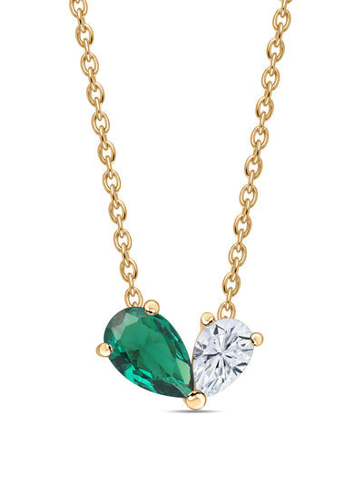 Pear green emerald CZ necklace in yellow gold-plated silver by Ornate Jewels
