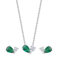 Green CZ Toi Et Moi Silver Jewellery Set