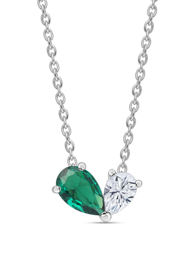 Pear green emerald CZ necklace in 925 sterling silver by Ornate Jewels