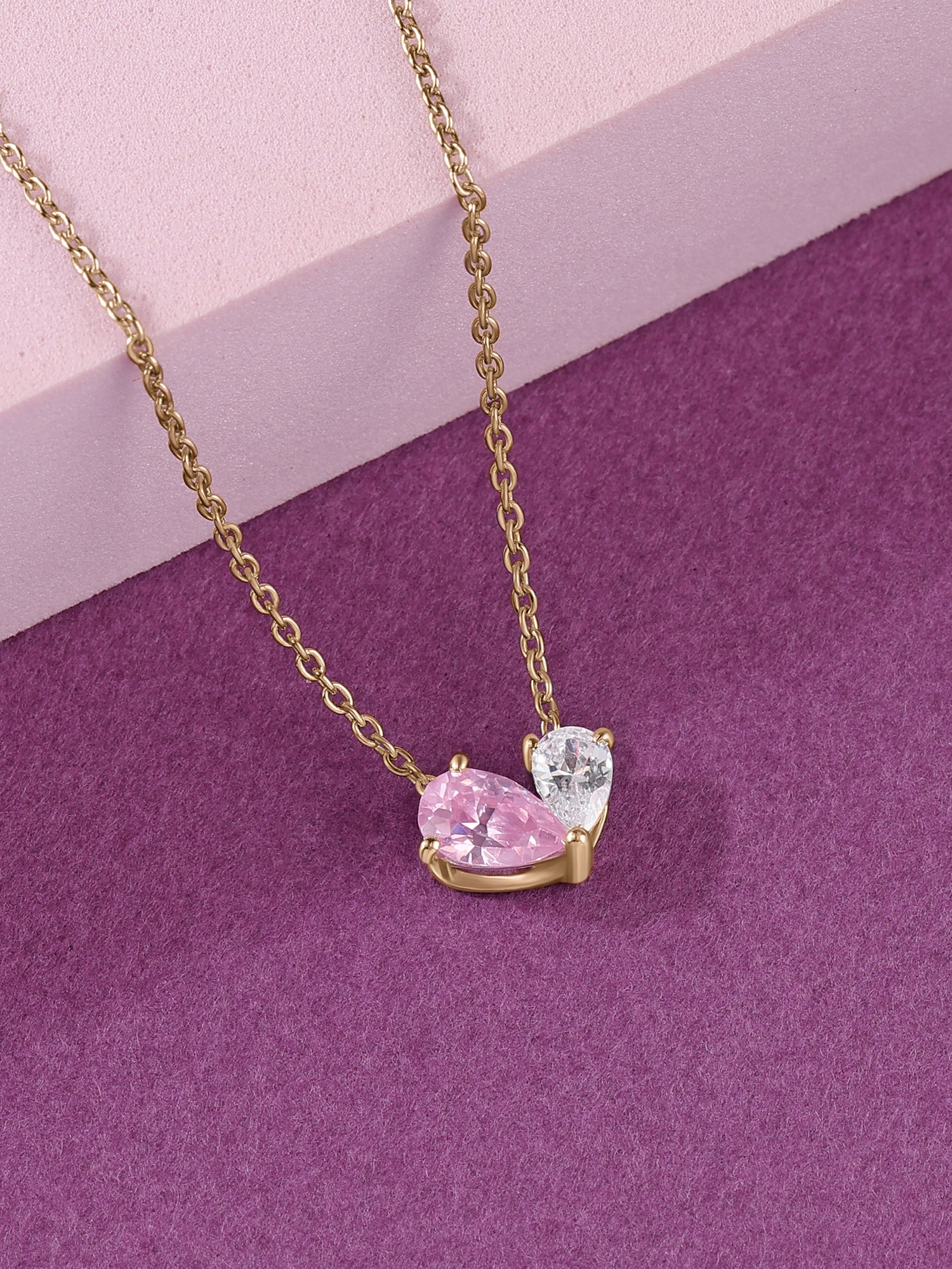 Toi Et Moi Blush Pink Yellow Gold Necklace