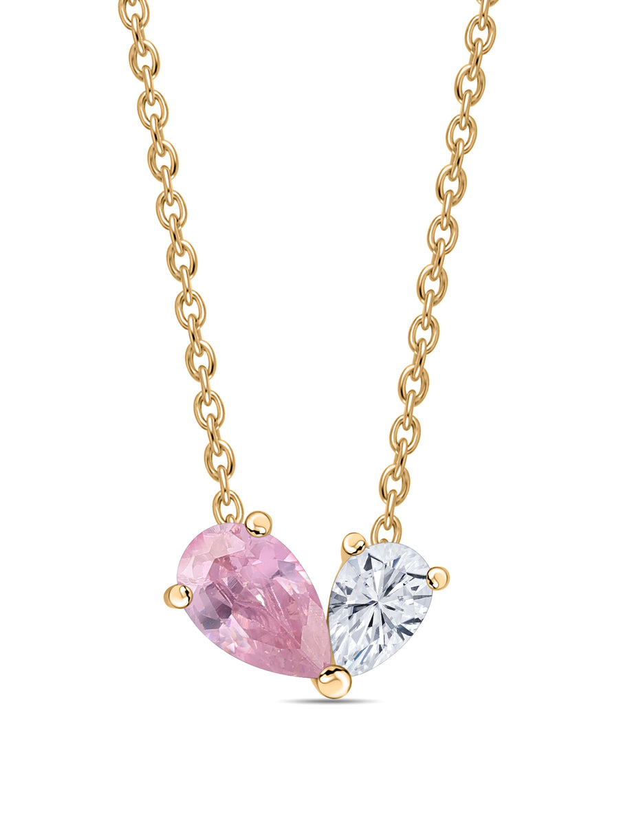 Toi Et Moi Blush Pink Yellow Gold Necklace