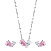 Pink CZ Toi Et Moi Silver Jewellery Set