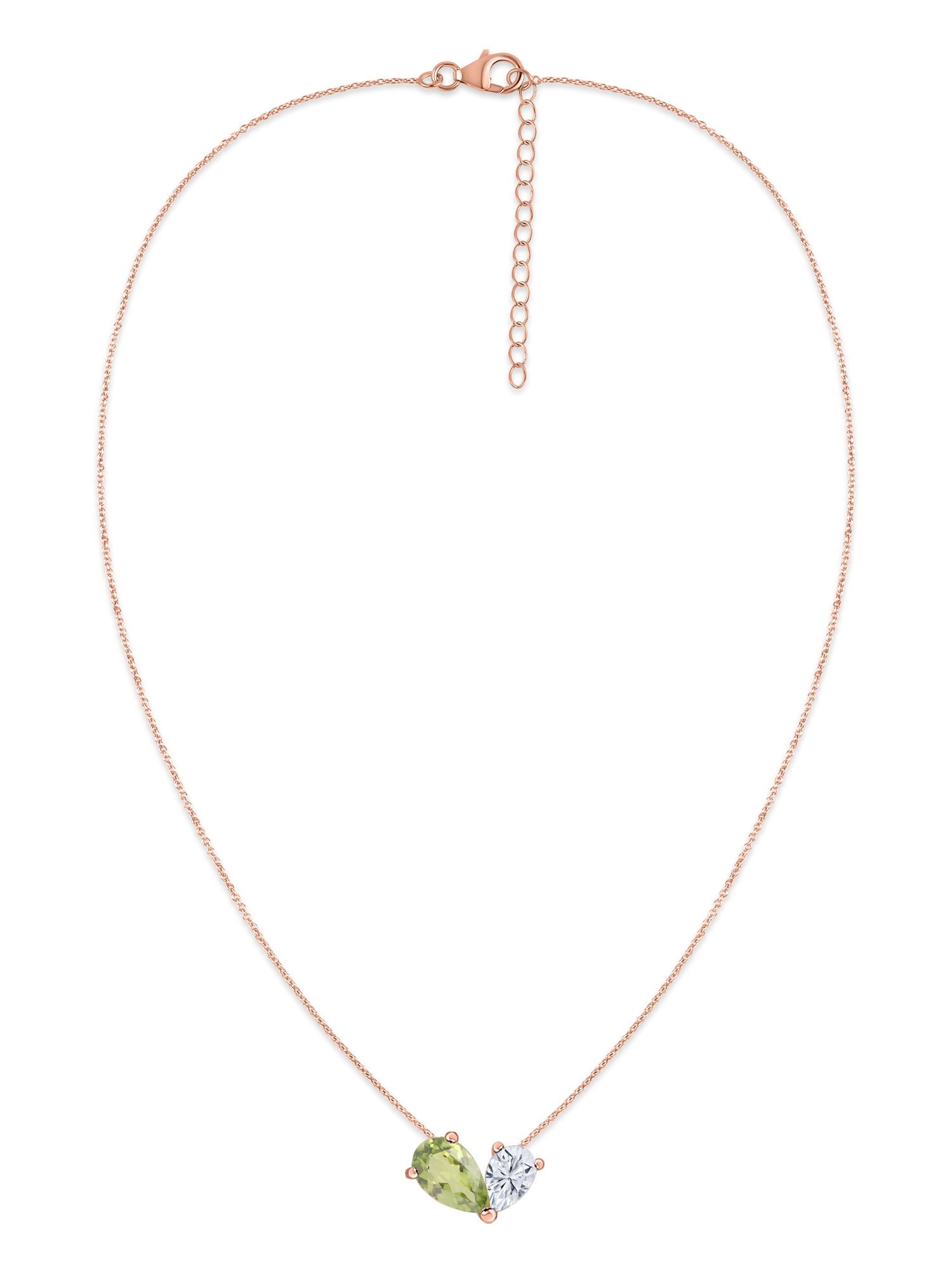 Natural Peridot Pear Toi Et Moi Gold Necklace