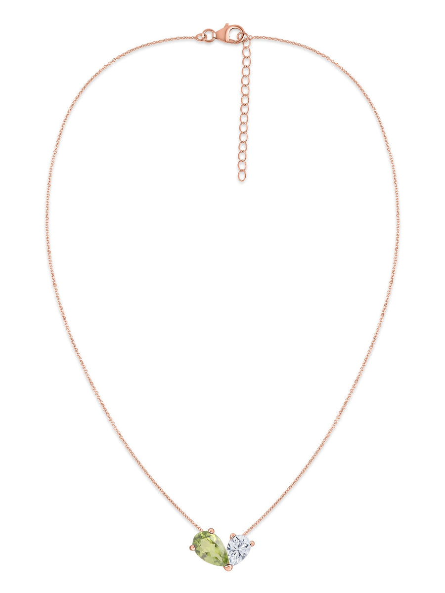 Natural Peridot Pear Toi Et Moi Gold Necklace