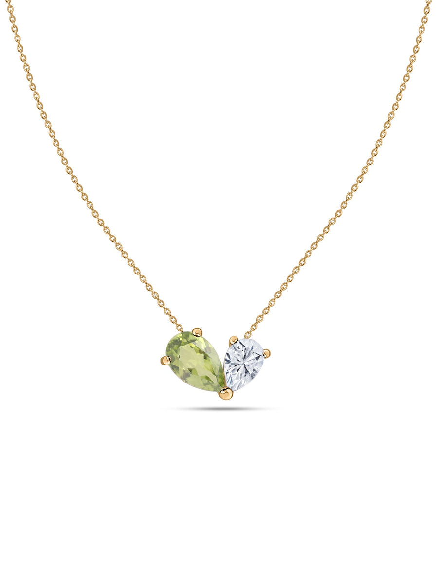 Natural Peridot Pear Toi Et Moi Gold Necklace