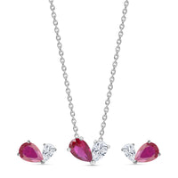 Ruby CZ Toi Et Moi Silver Jewellery Set