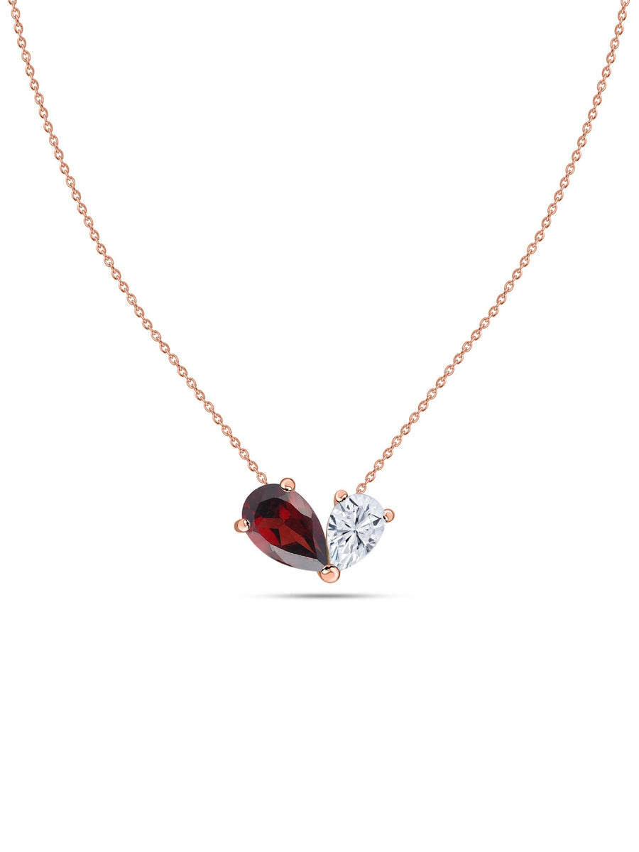 Natural Red Garnet Pear Toi Et Moi Gold Necklace