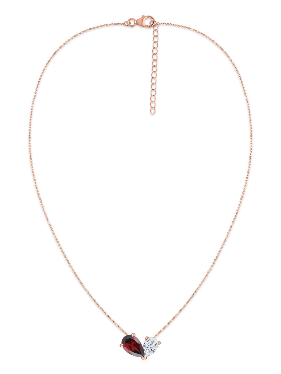 Natural Red Garnet Pear Toi Et Moi Gold Necklace