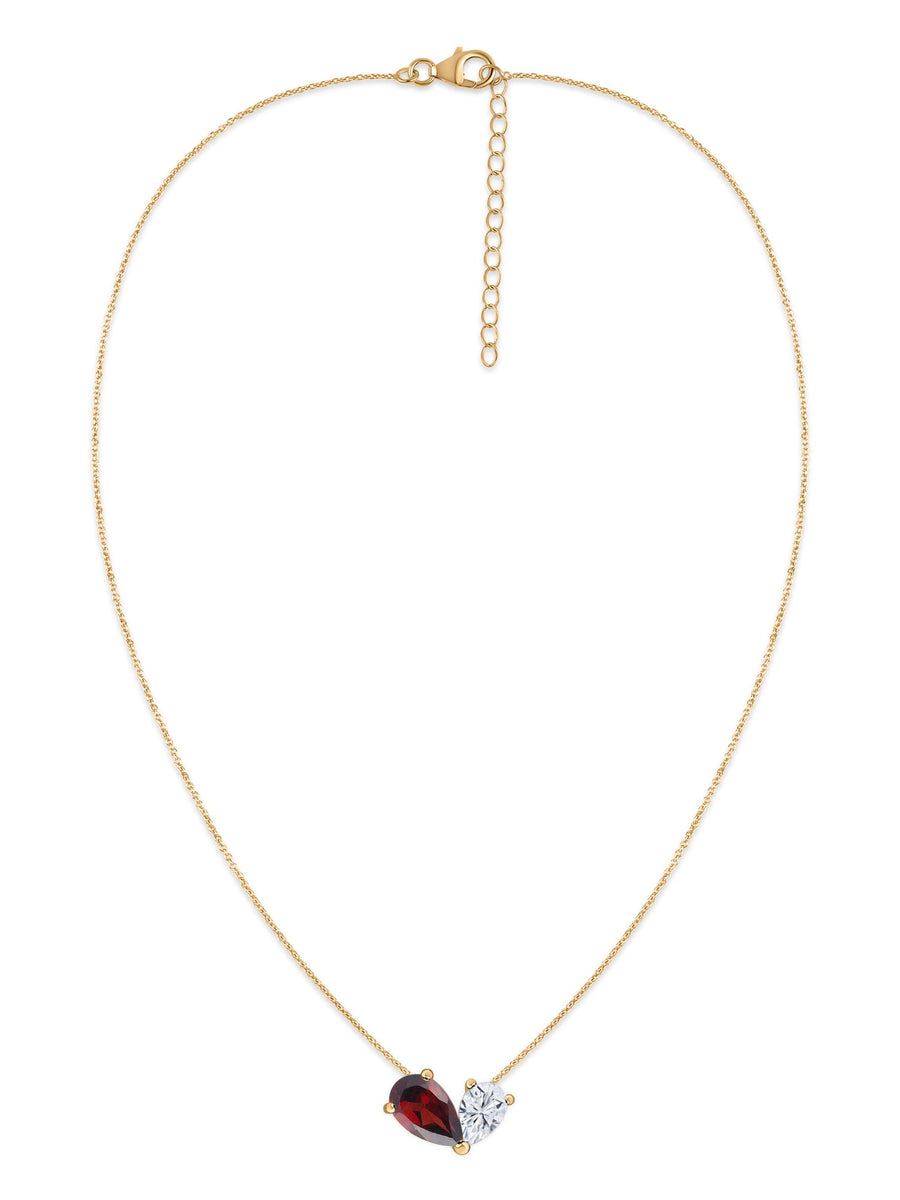 Natural Red Garnet Pear Toi Et Moi Gold Necklace