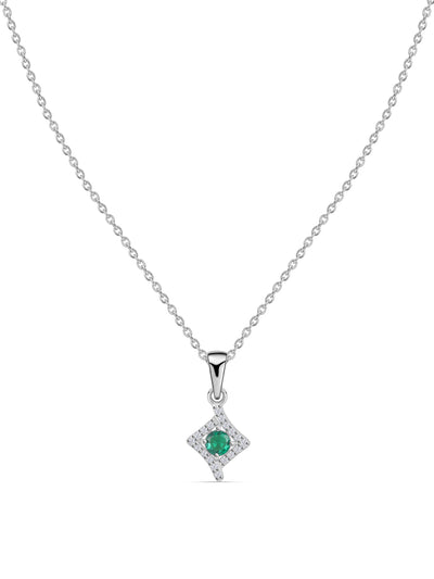 Round green emerald CZ pendant necklace in 925 sterling silver by Ornate Jewels