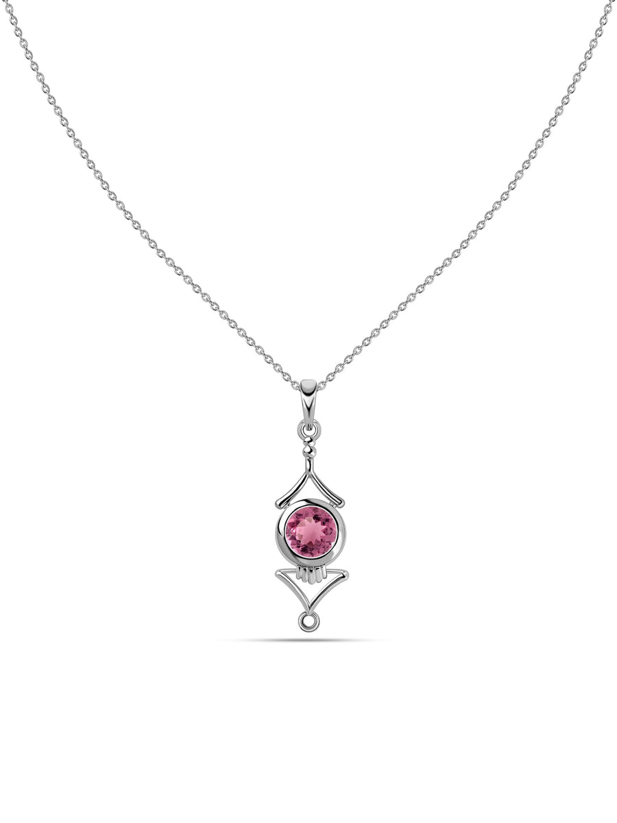 Regal Pink Tourmaline Necklace in Silver