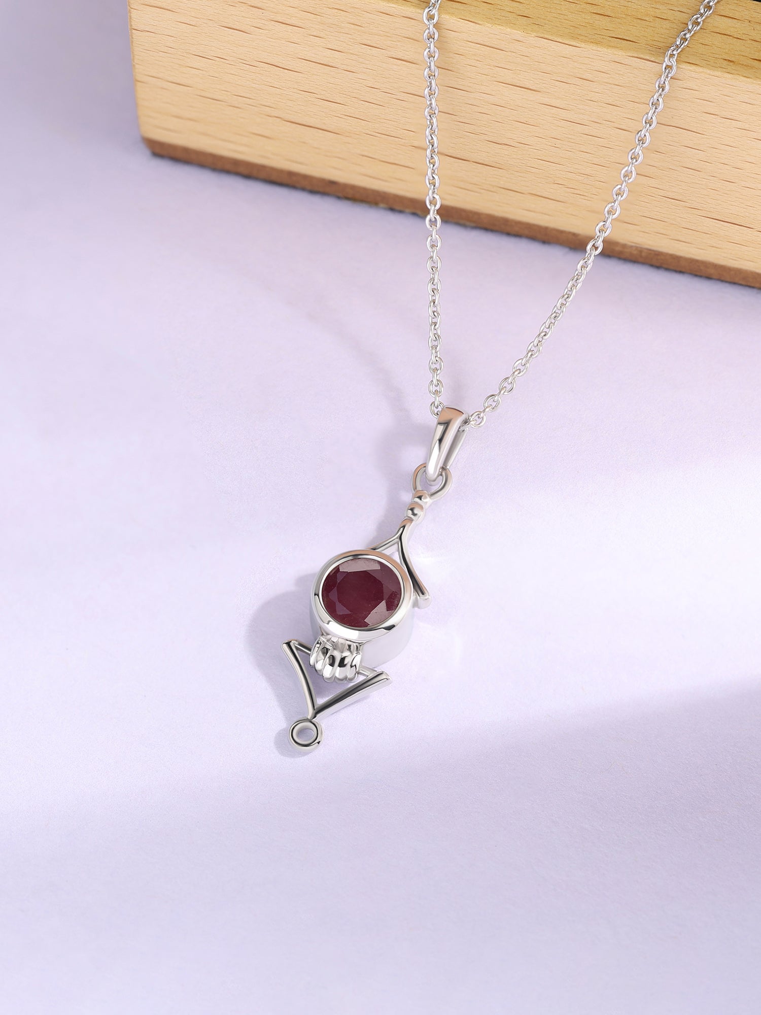 Natural Red Ruby Necklace in Silver