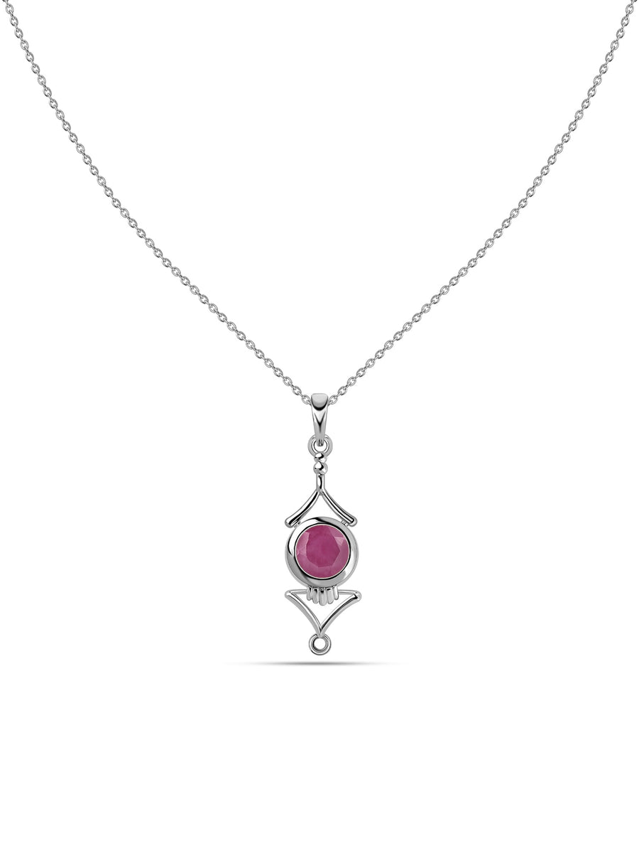 Natural Red Ruby Necklace in Silver