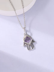 Natural Amethyst Hamsa Protection Pendant with Chain