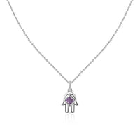 Natural Amethyst Silver Hamsa Hand Pendant for Women