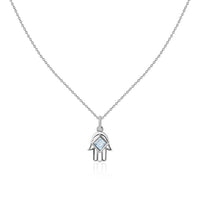 Natural Aquamarine Silver Hamsa Hand Pendant for Women