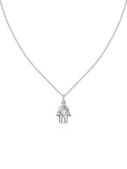 Aquamarine Hamsa Protection Pendant with Chain