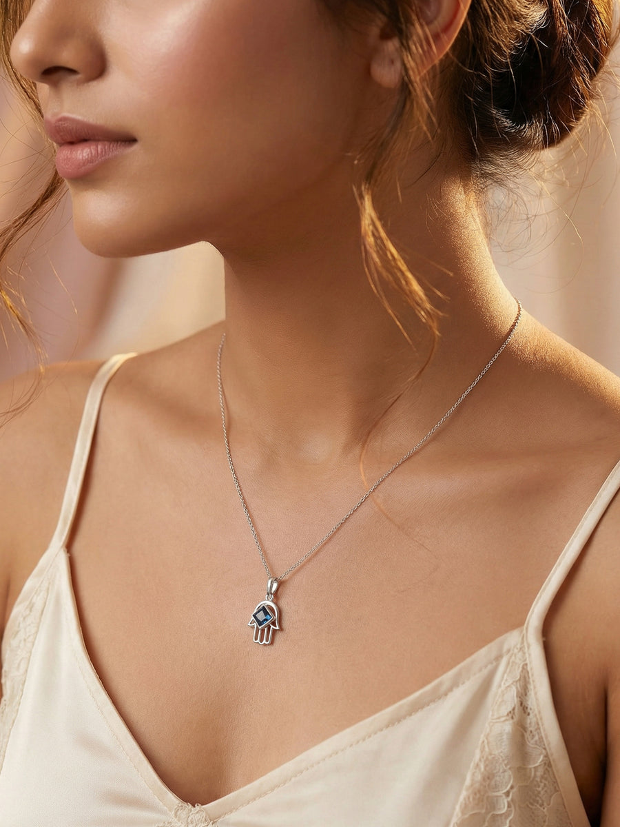 Alexandrite Hamsa Protection Pendant with Chain