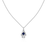 Natural Blue Sapphire Silver Hamsa Hand Pendant for Women