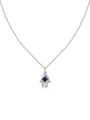 Blue Sapphire Hamsa Protection Pendant with Chain