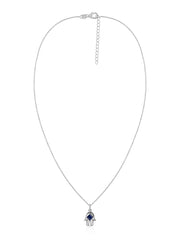 Blue Sapphire Hamsa Protection Pendant with Chain