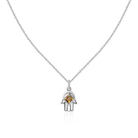 Natural Citrine Silver Hamsa Hand Pendant for Women