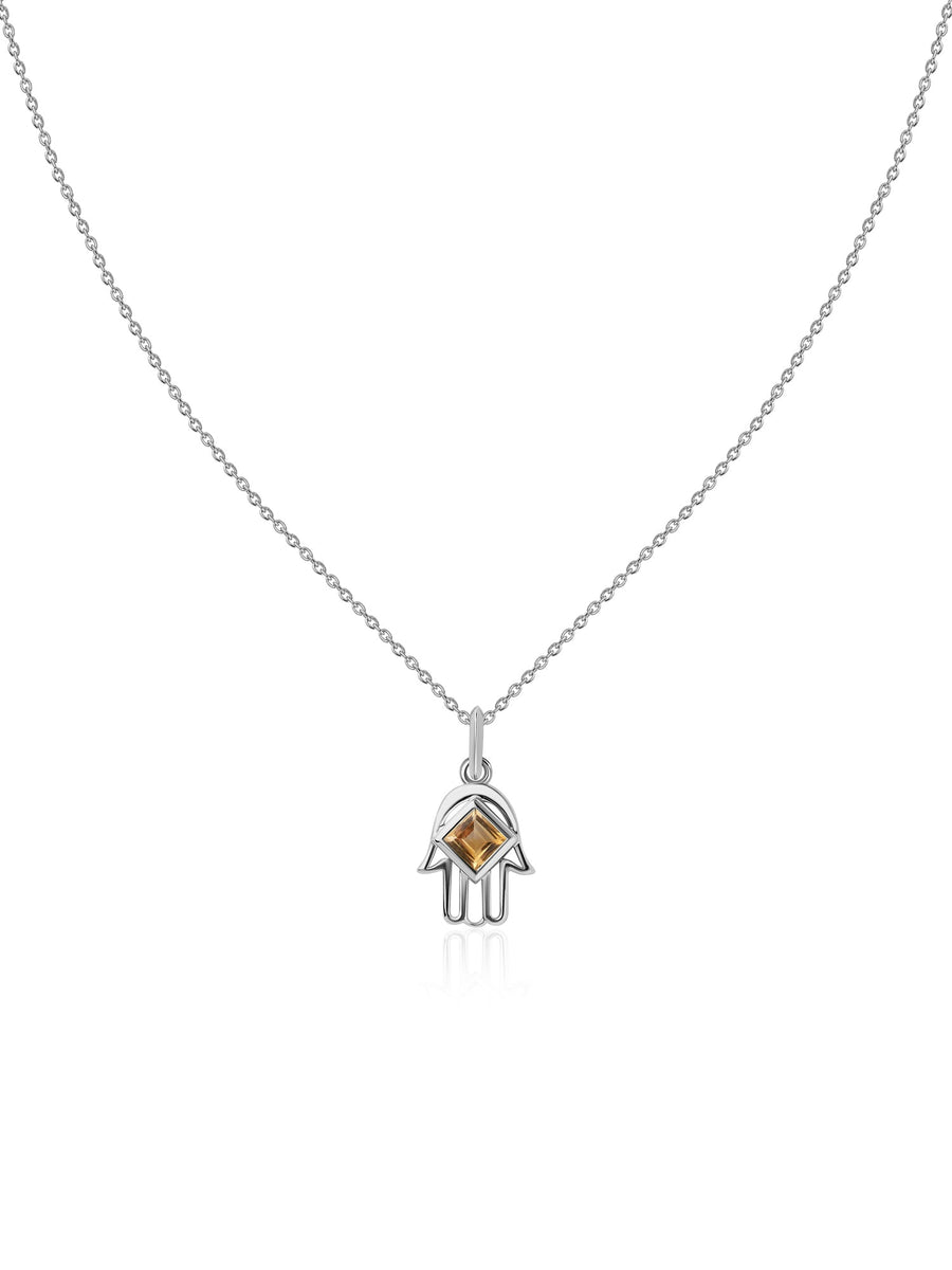 Citrine Hamsa Protection Pendant with Chain
