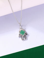 Emerald Hamsa Protection Pendant with Chain