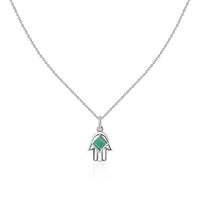 Natural Emerald Silver Hamsa Protection Pendant for Women