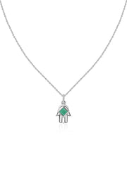 Emerald Hamsa Protection Pendant with Chain