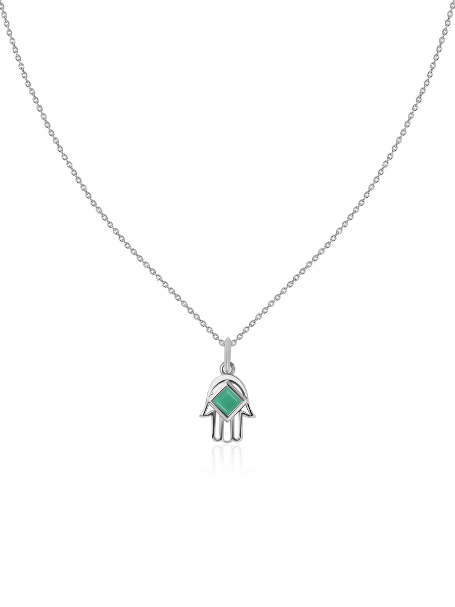 Emerald Hamsa Protection Pendant with Chain