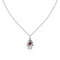 Natural Garnet Silver Hamsa Hand Pendant for Women