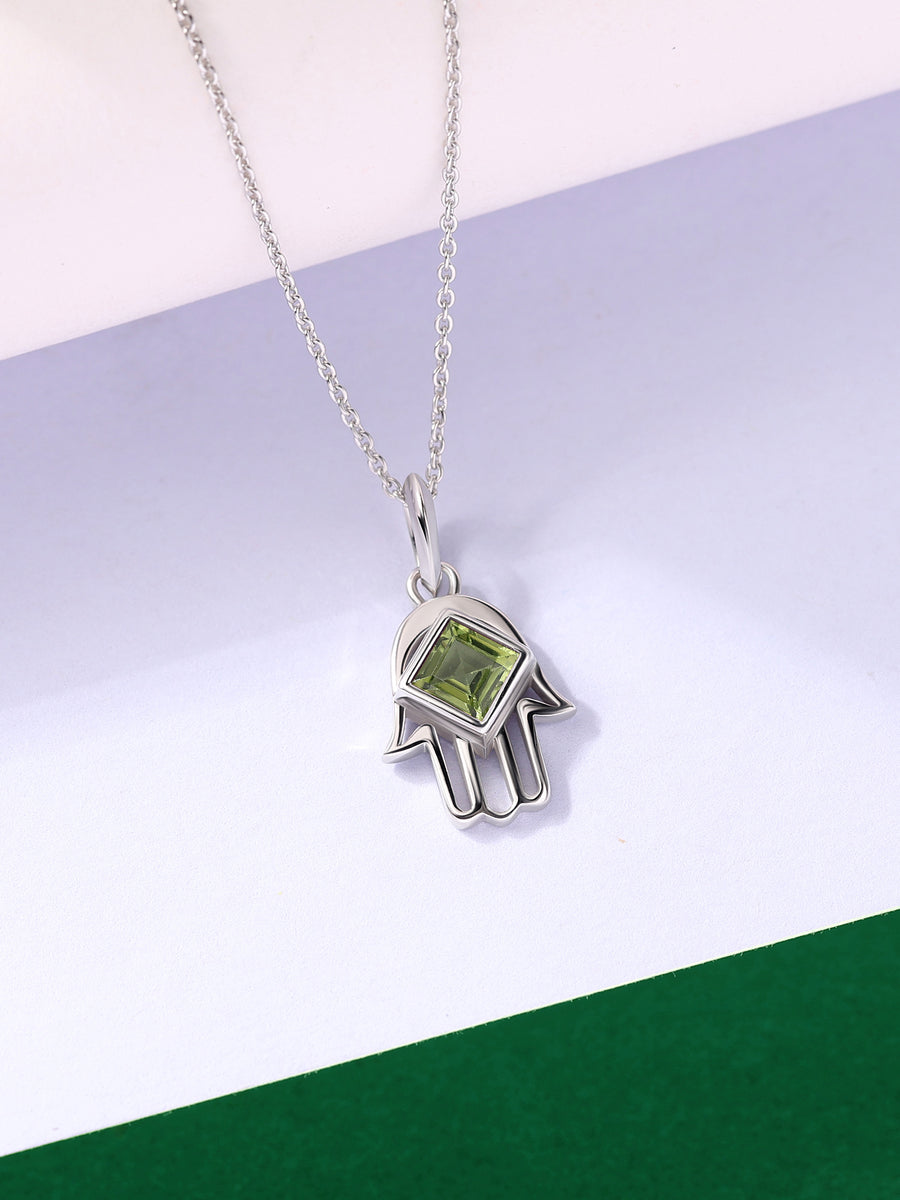 Peridot Hamsa Protection Pendant with Chain