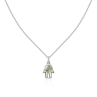 Natural Peridot Silver Hamsa Protection Pendant for Women
