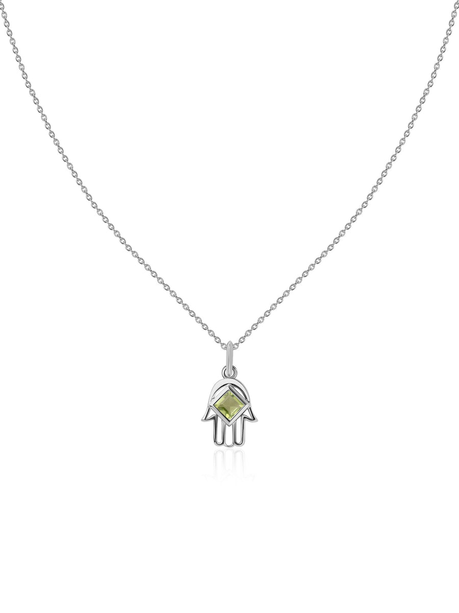 Peridot Hamsa Protection Pendant with Chain