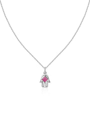 Natural Ruby Hamsa Protection Pendant with Chain