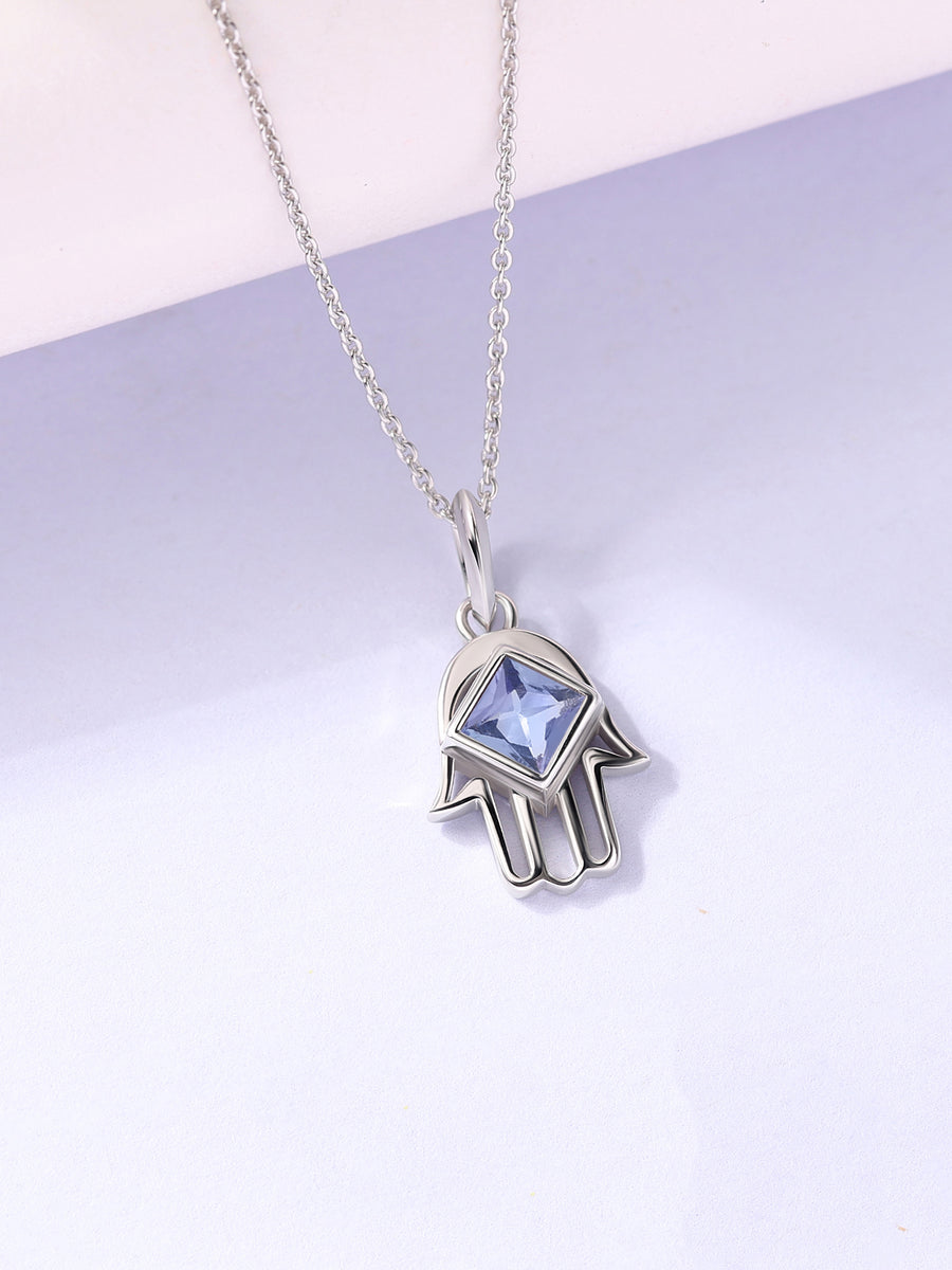 Natural Tanzanite Hamsa Protection Pendant with Chain