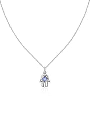 Natural Tanzanite Hamsa Protection Pendant with Chain