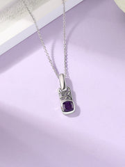Amethyst Geometric Silver Pendant with Chain