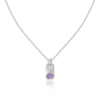 Natural Amethyst Geometric Silver Pendant with Chain