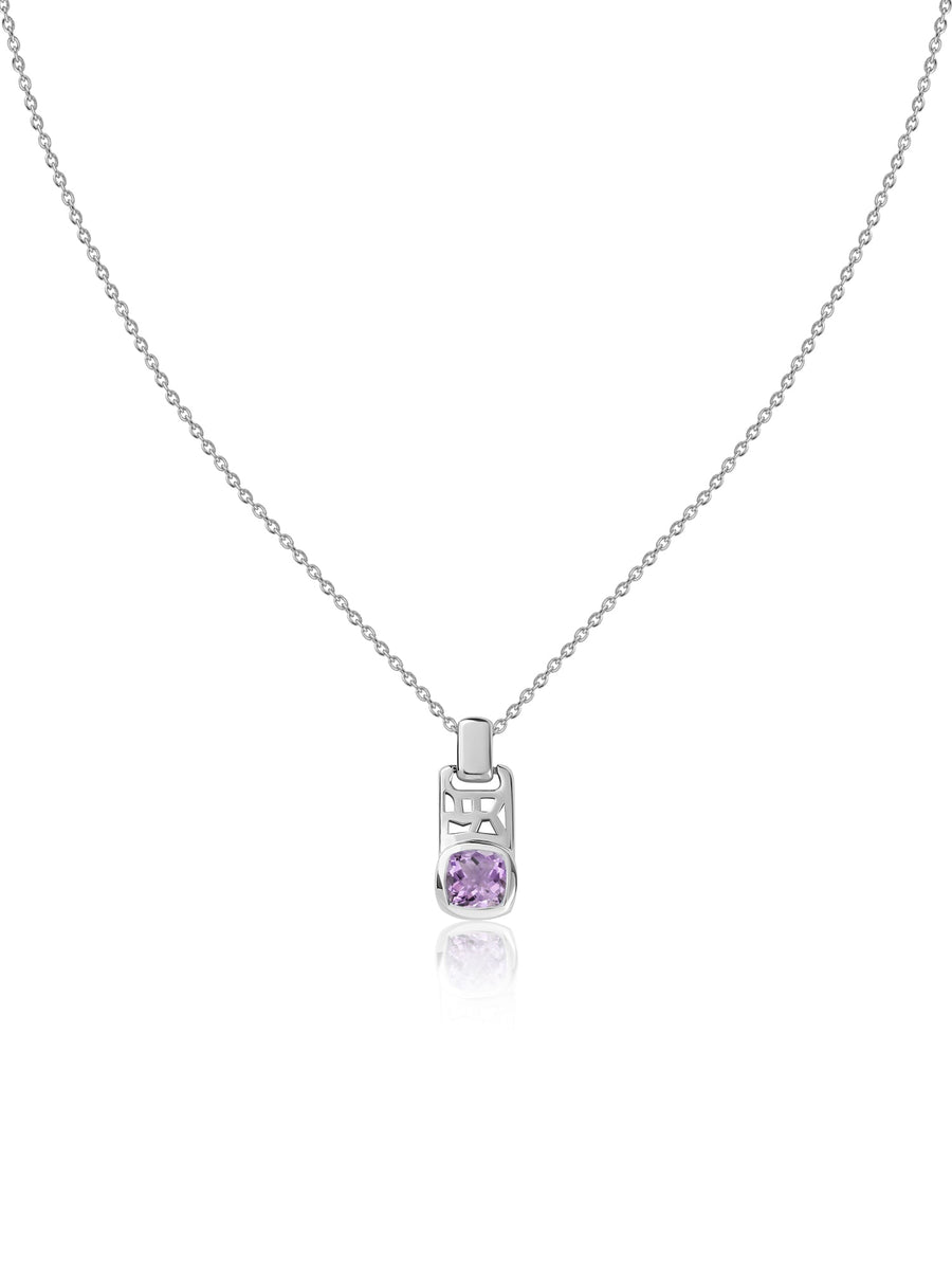 Amethyst Geometric Silver Pendant with Chain