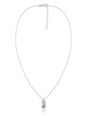 Amethyst Geometric Silver Pendant with Chain