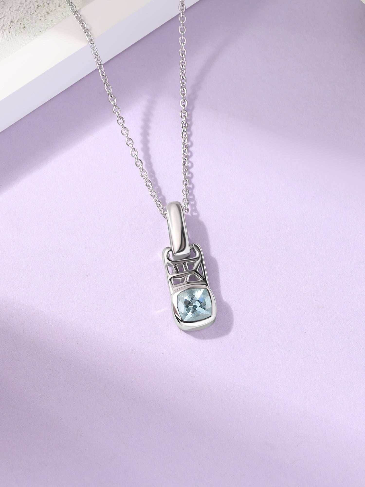Aquamarine Geometric Silver Pendant with Chain