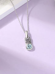 Aquamarine Geometric Silver Pendant with Chain