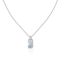 Natural Aquamarine Geometric Silver Pendant with Chain