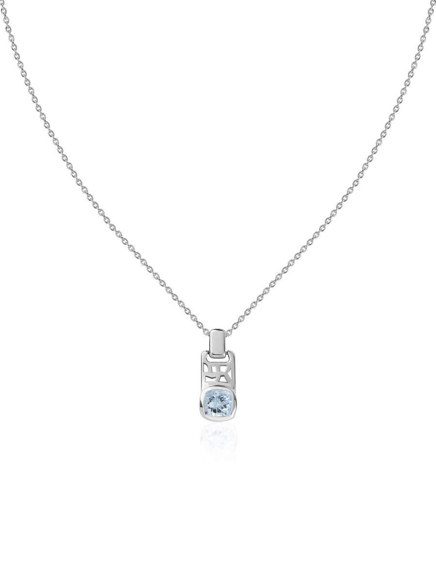 Aquamarine Geometric Silver Pendant with Chain