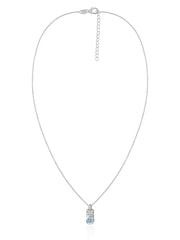Aquamarine Geometric Silver Pendant with Chain