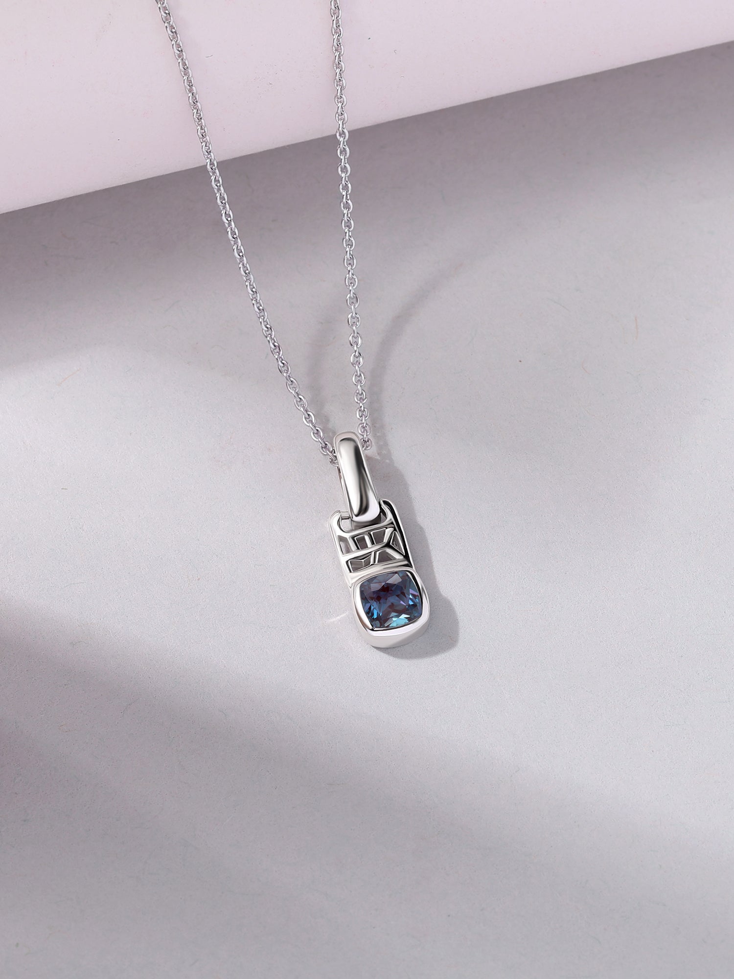 Alexandrite Geometric Silver Pendant with Chain