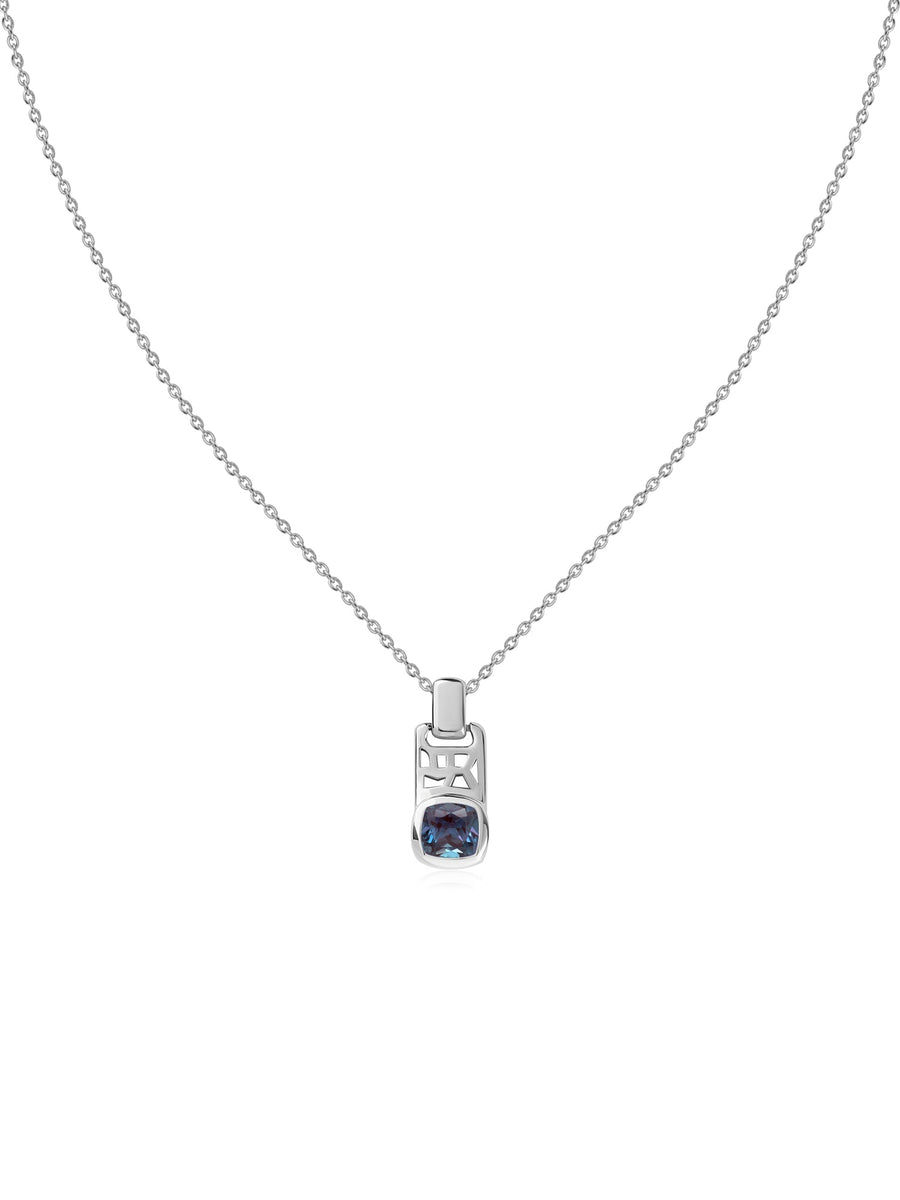 Alexandrite Geometric Silver Pendant with Chain